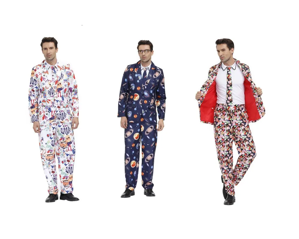 

Men's Halloween retro personalized holiday party suit Space patterned candy rainbow outfit graffiti suit set