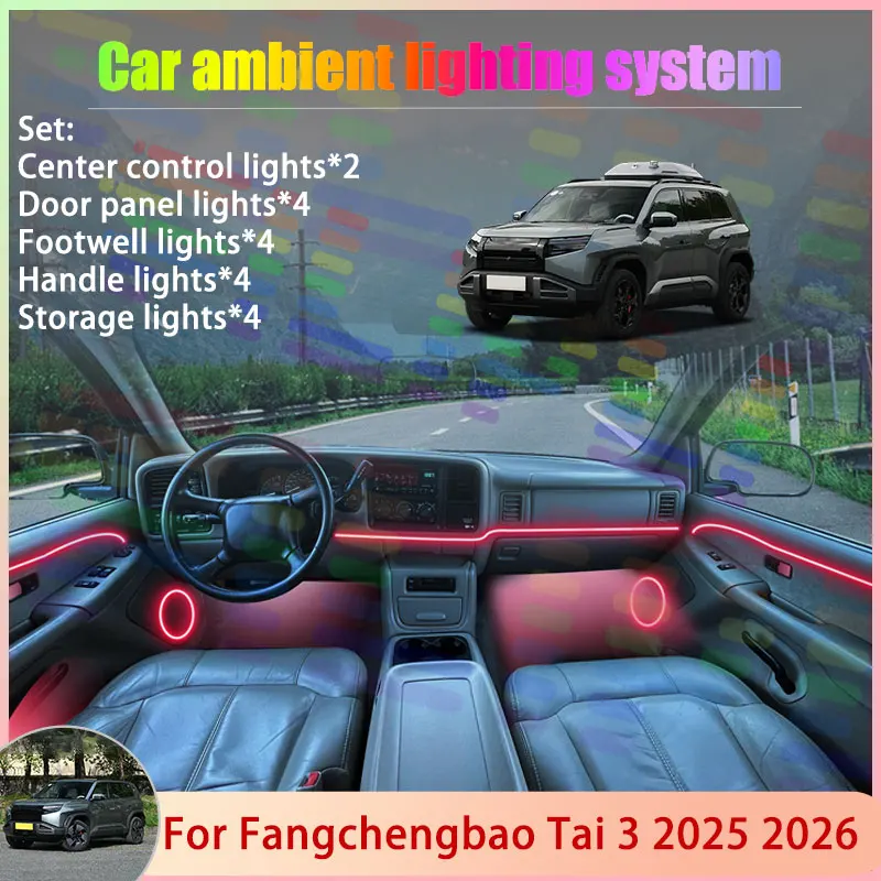 For Fangchengbao Tai 3 2025 2026 2/24 in 1 Car Atmosphere Light Lamp RGB Shade Ensemble Streamer Atmosphere Set Auto Accessories