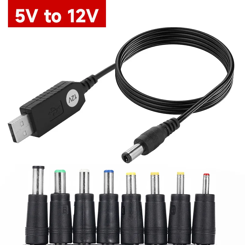 5V to DC 12V USB Cable Boost Converter Step-up Cord 2.1mm*5.5mm 8pcs Connectors Cable for Wifi Router Modem Fan Powerbank