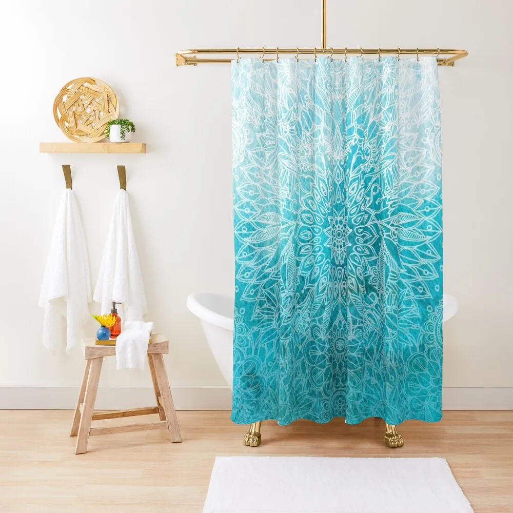 

Fade to Teal - watercolor + doodle Shower Curtain Anti-Mold Waterproof Shower Shower Bathroom Luxury Bathroom Curtain