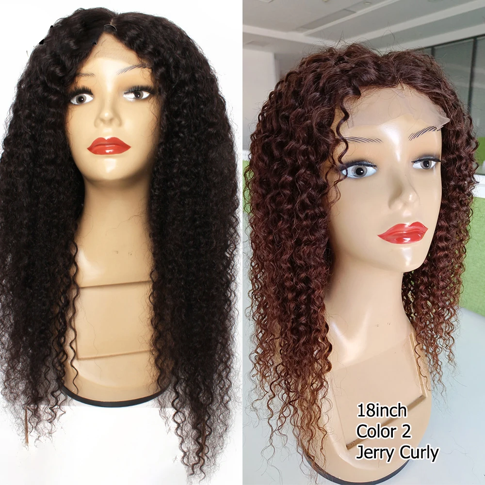 

Color 2 Jerry Curly 4x1 Lace Wig Middle Part Natural Black Color Ombre Honey Blonde Indian Remy Human Hair Wigs Pre- Plucked