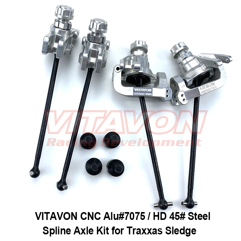 VITAVON CNC Alu#7075 / HD 45# Steel Spline Axle Kit for Traxxas Sledge