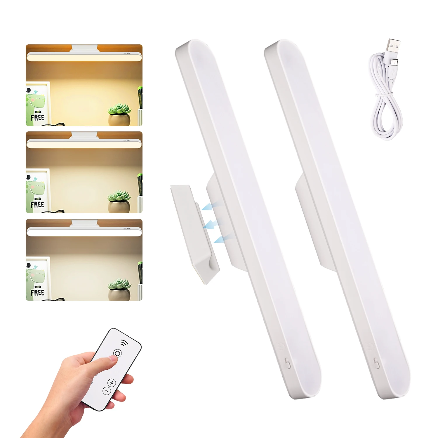 1/2Pcs Magnetic LED Light USB Rechargeable 3 Colors Hanging Night Light Stepless Dimming Closet Wardrobe Bedroom LED Desk Lamp