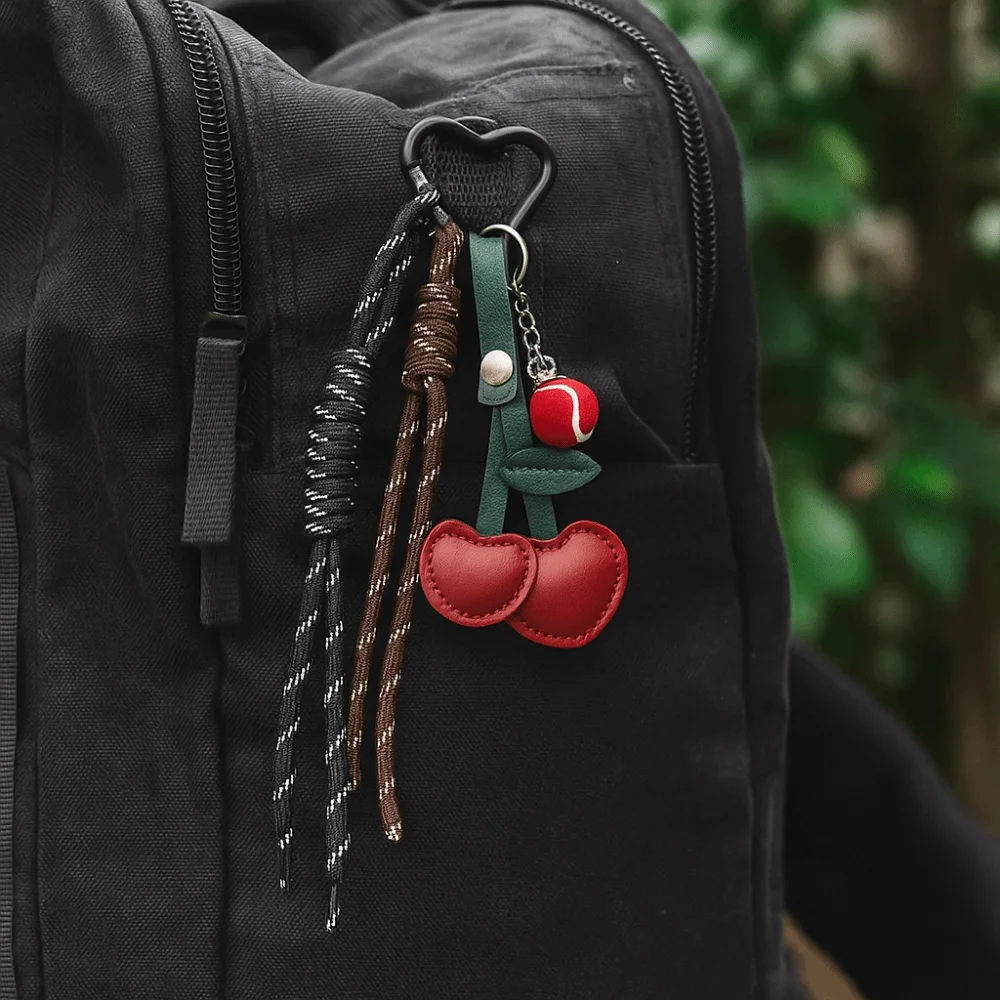 فتاة القلب حبل مضفر المفاتيح المنسوجة يدويا الكرز على شكل حقيبة قلادة مجوهرات مكافحة خسر مضرب تنس مفتاح سلسلة