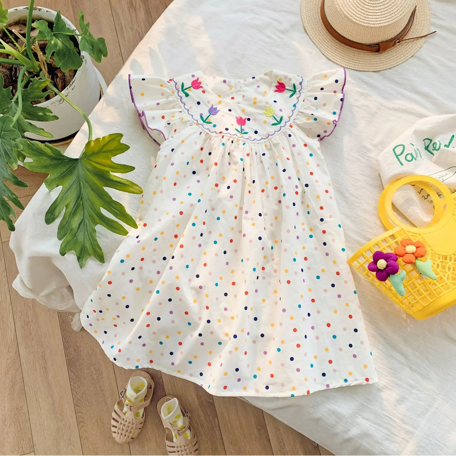 2-8T Summer Flower Girls Dress Toddler Kid Cotton Clothes Short Sleeve Floral Dress Elegant Cute Sweet Childrens Outfit