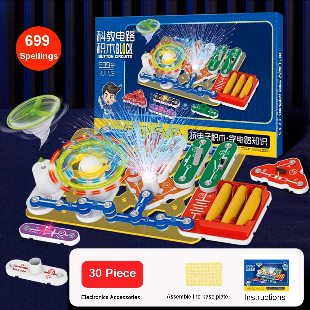 Circuit Electronic Blocks Kit 30 Pieces with 699 Unique Assembly Methods Science  Experiments Educational Toy for Kids