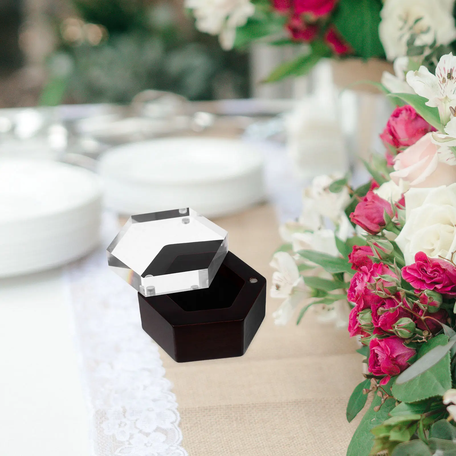 

Wooden Ring Jewelry Box Storage Case Gift Container Wedding Engagement Magnetic Design Small Organizer Display Holder For Rings