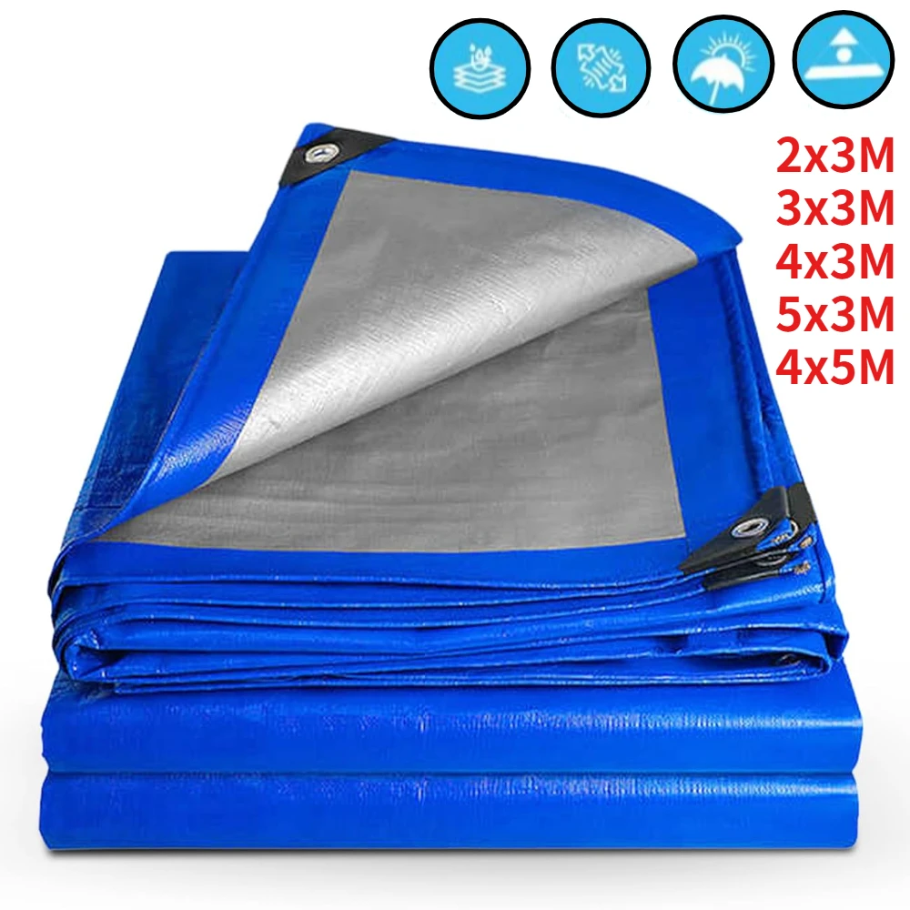 Tarpaulin 2/3/4/5M Waterproof Canopy Tarp Sheet Cover Polyethylene Shade Tent Cover Outdoor Tarpaulin Top Cloth with Grommets