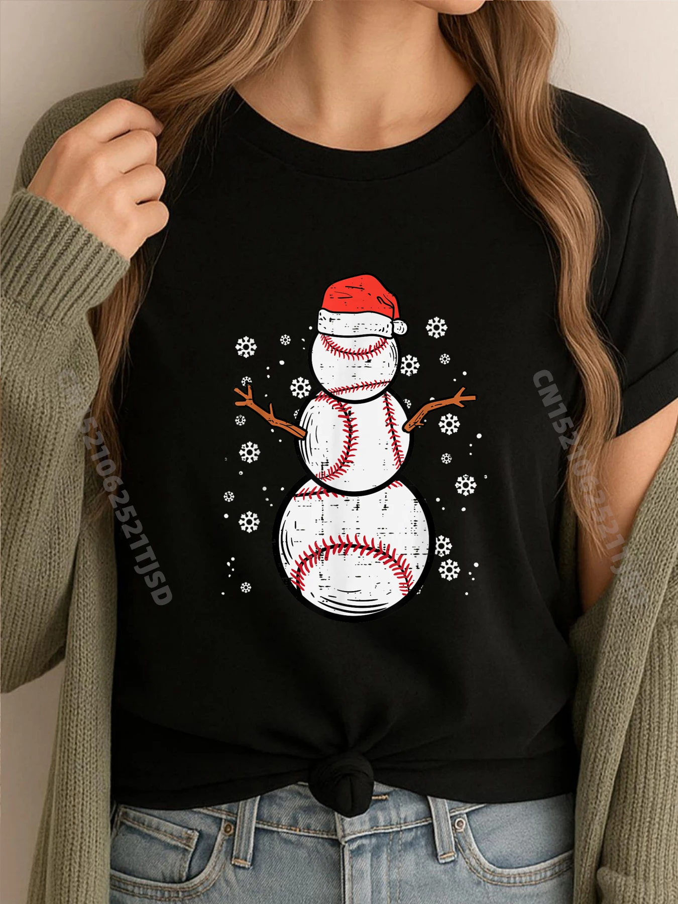 

Baseball Snowman Xmas Christmas Sports Black Graphic Tees Original Mens T-Shirts England Style