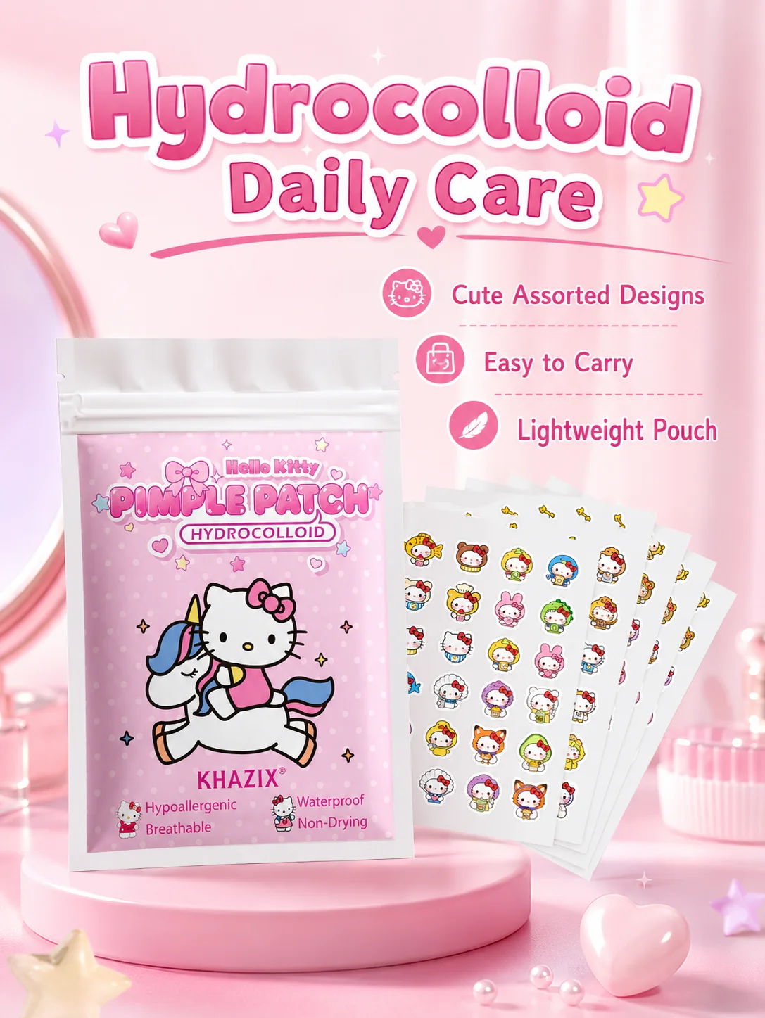 Sanrio Acne Pimple Patches, Hydrocolloid Spot Cover Stickers, Cute Face Care Patches for Daily Use