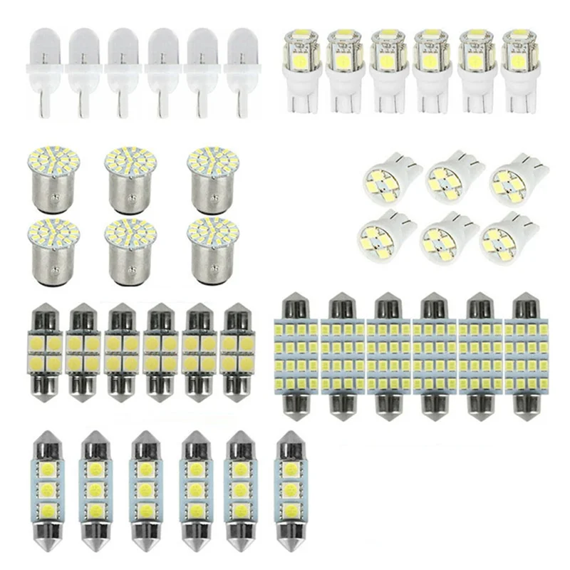 Kit di illuminazione interna a LED SMD da 42 pezzi T10 6000K Pacchetto di sostituzione targa cupola targa/luce di lettura-[Qahk]