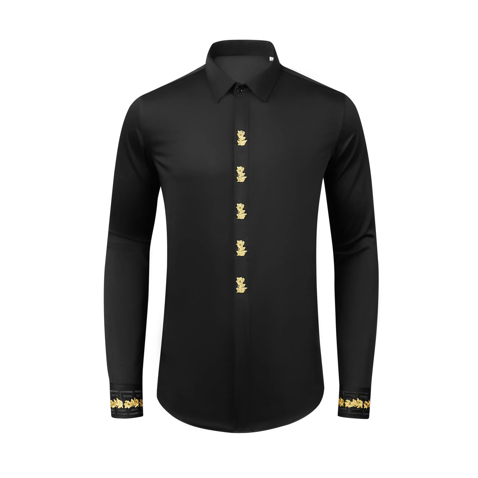 

New Chinese style long sleeved men's clothing with five gold flowers embroidered and combined into a gentleman's outfit