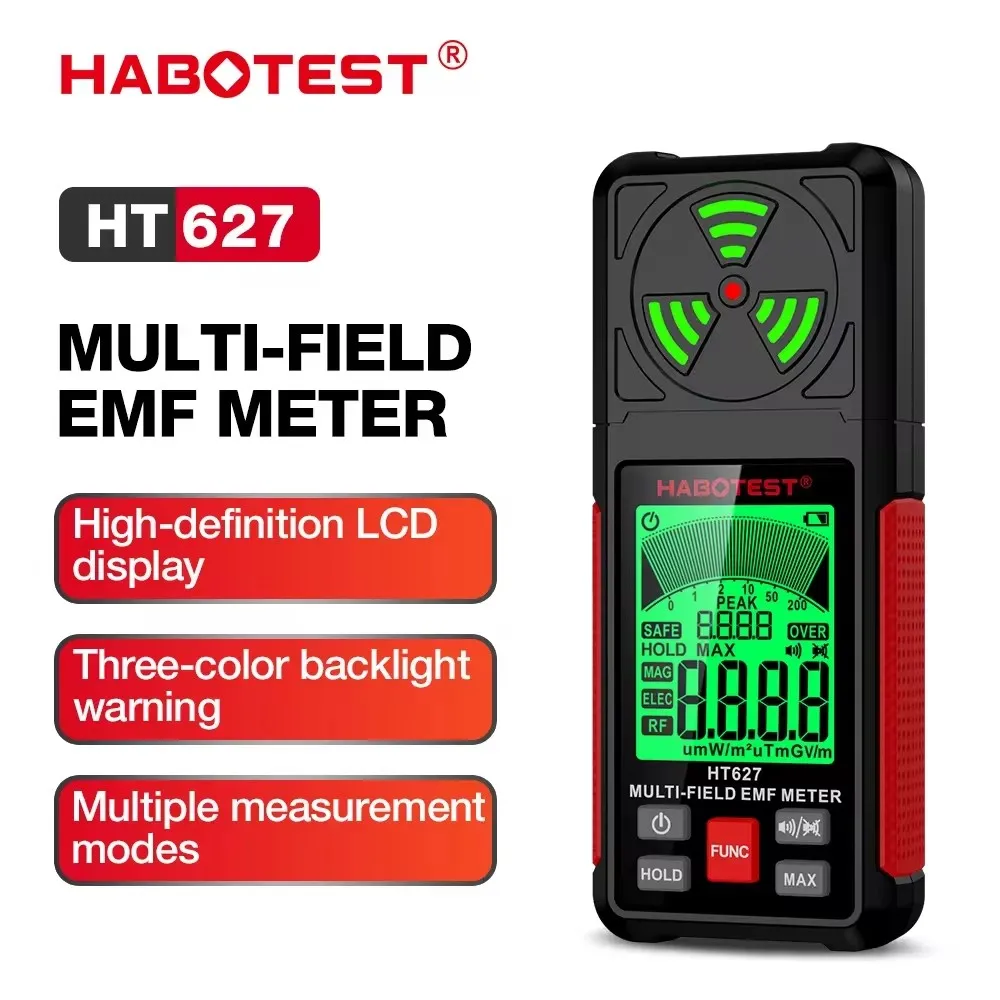 HT627 Professional Electromagnetic Field Radiation Detector Digital EMF Meter Handheld Portable Radio Frequency Warn Meter