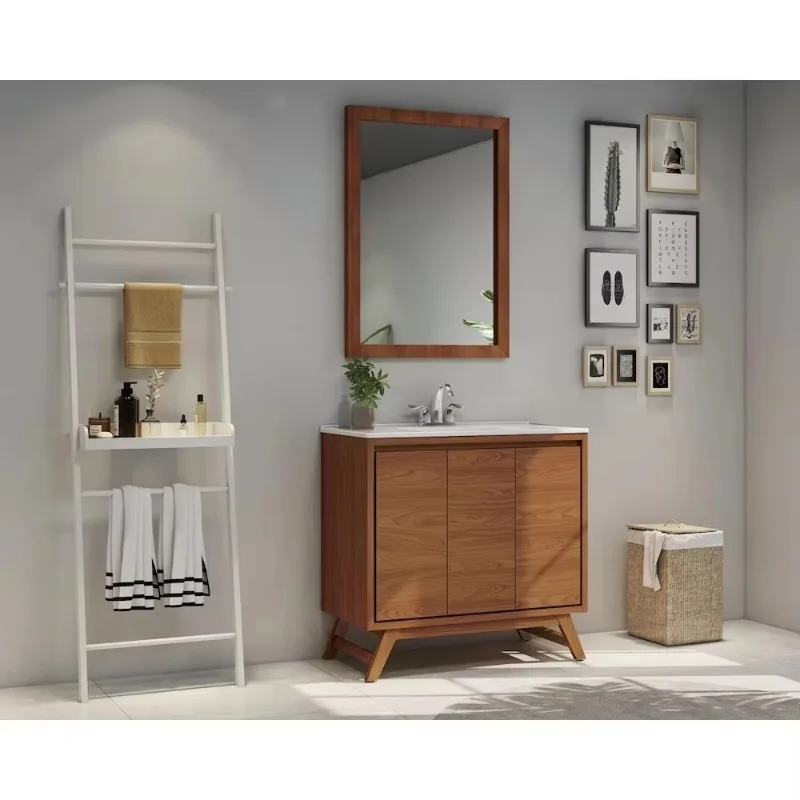 Floor Standing Bathroom Vanity Soft Close Door Hinges Solid Wood Vintage Bathroom Vanity Wooden Bathroom Cabinet