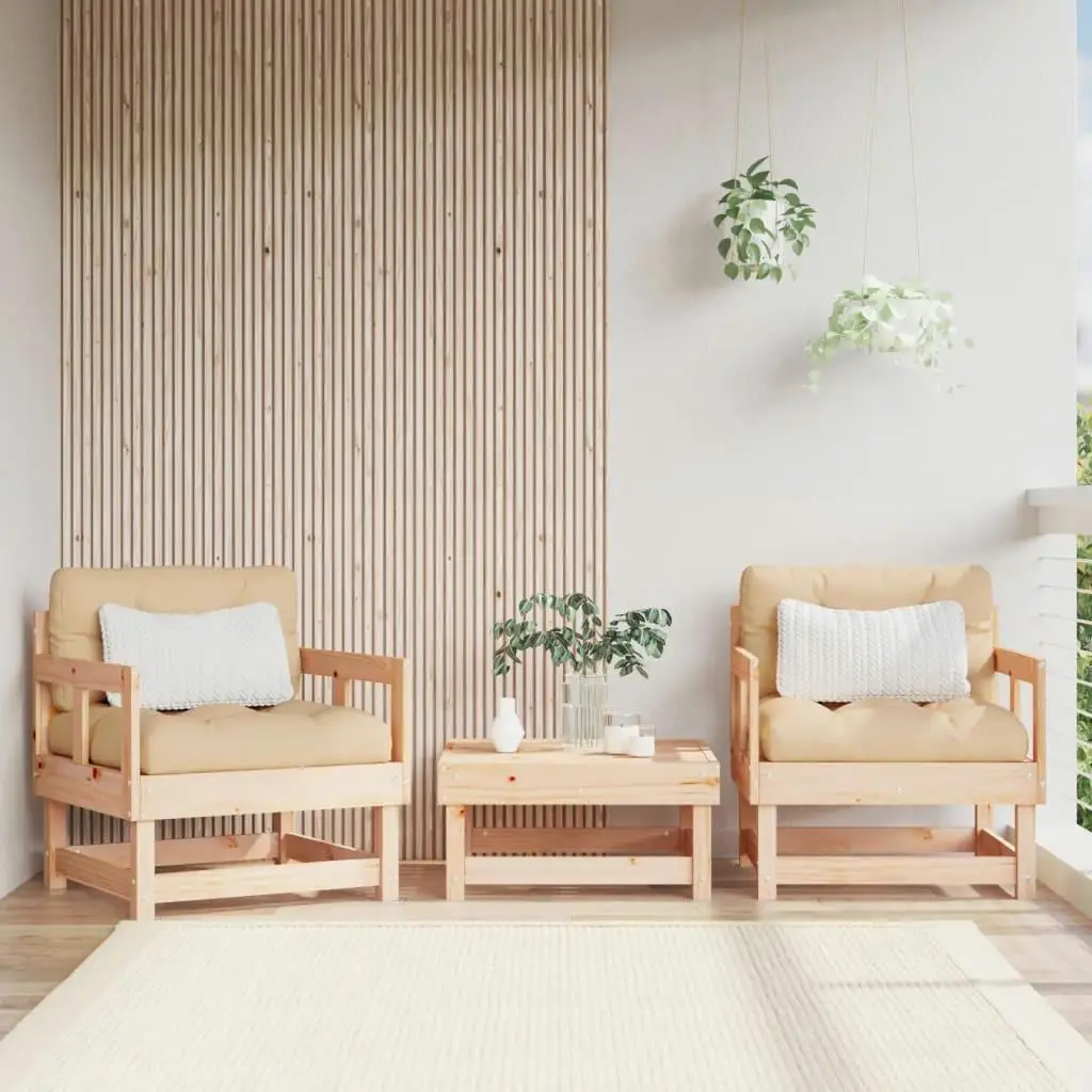 Set of 2 Solid Pine Patio Chairs with Cushions - Outdoor Furniture for Garden & Deck