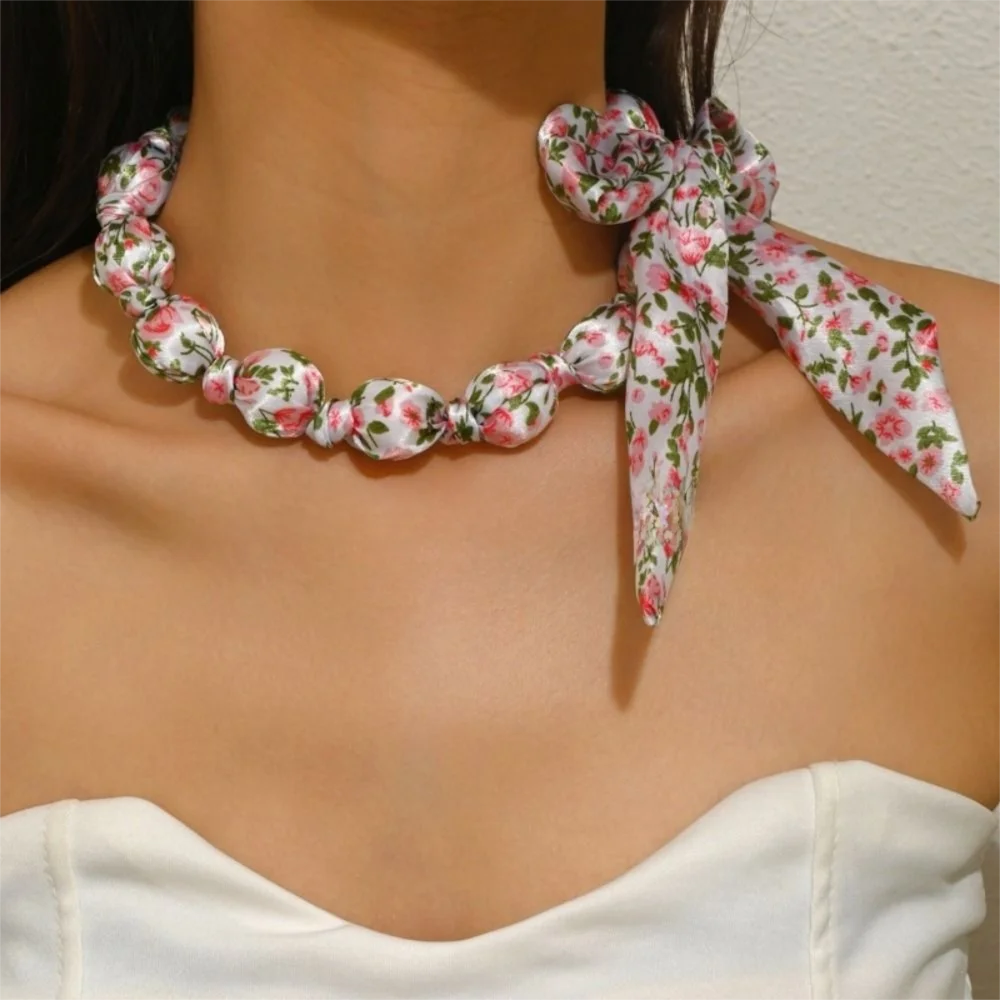 

Женский шарф с цветочным принтом, ожерелье в богемном стиле с бантом, ретро-колье с леопардовым принтом, удобный универсальный воротник на ключицу