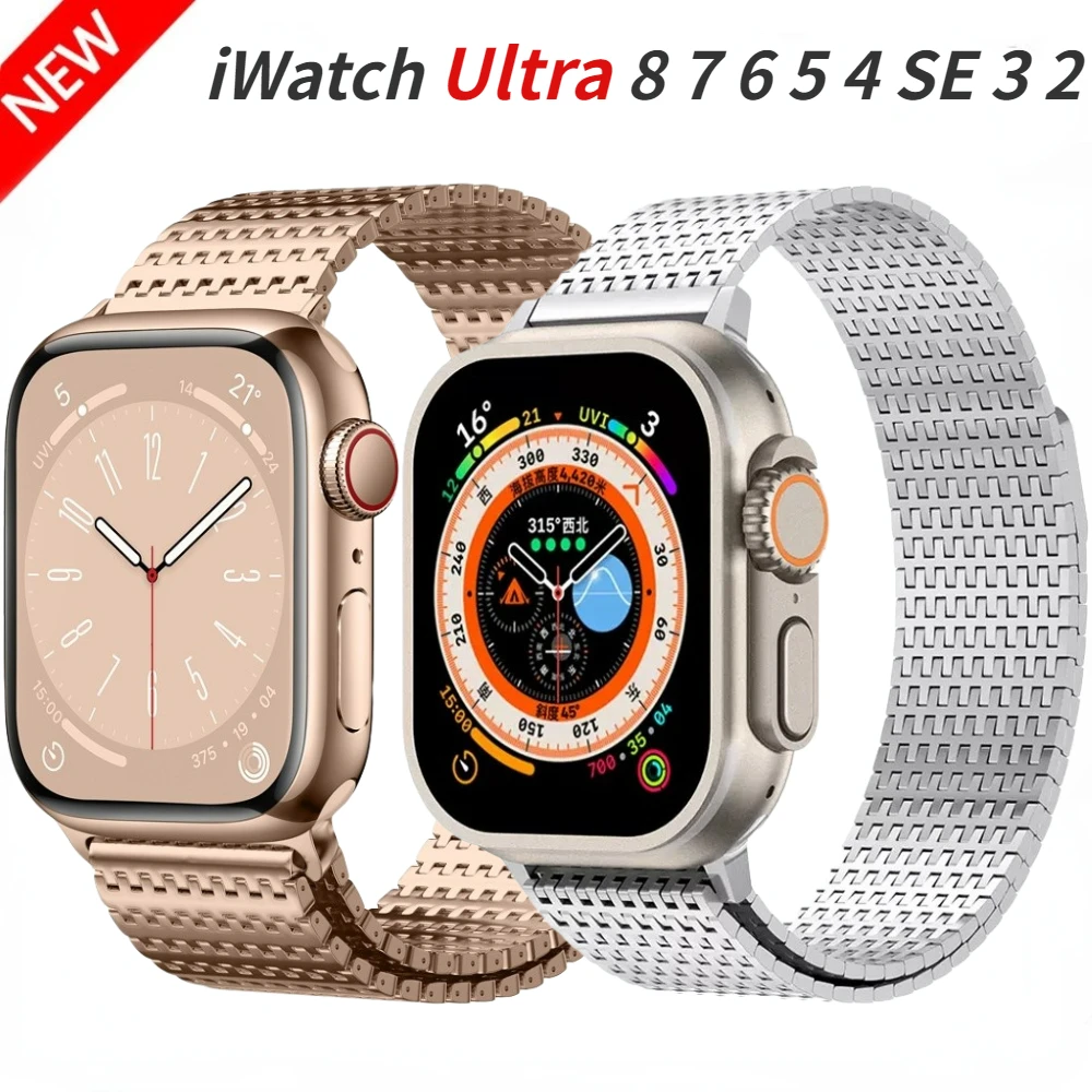 

Metal Strap for Apple Watch ultra band 49mm 45mm 41mm 44mm 40mm 42mm38mm Magnetic Loop Bracelet for iWatch Series 8 7 6 5 4 3 SE