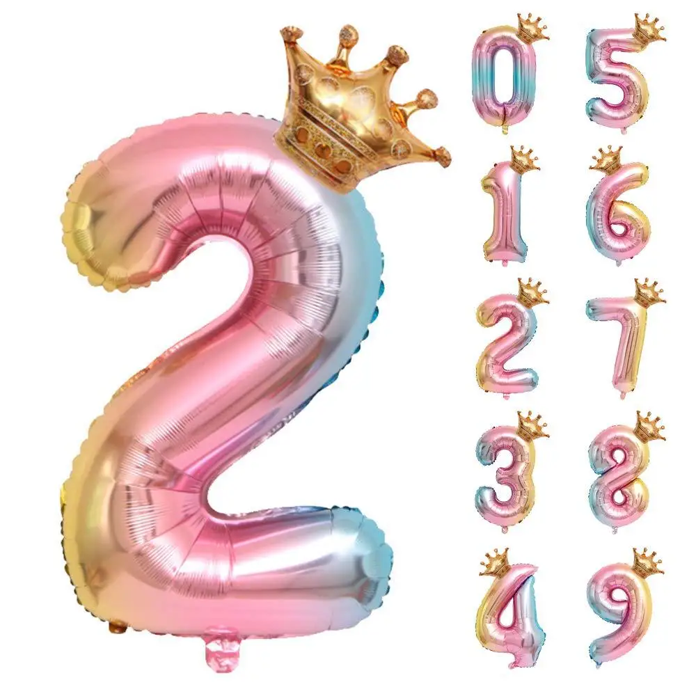 32inch Rainbow Crown Number Foil Balloon Birthday Party Decorations Kids Baby Shower Helium Air balloons Party Supplies