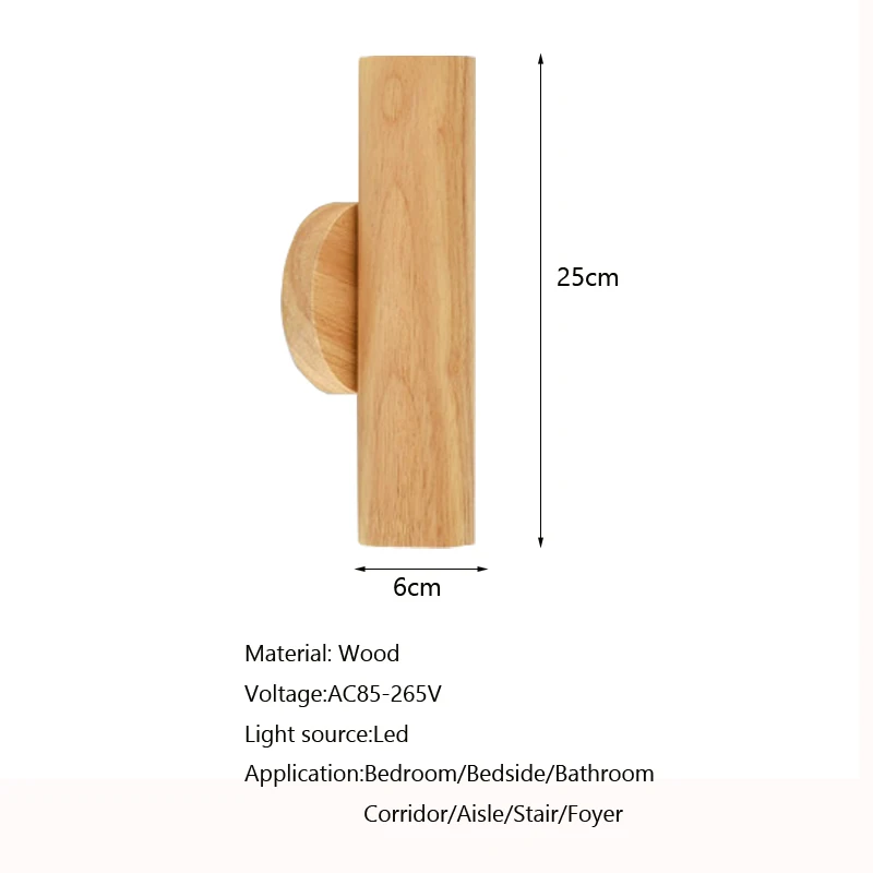 Nordic Log Wood Led Light Bedside Lamp Bedroom Study Wall Lamp Modern Background Wall Bathroom Stair Corridor Led Light