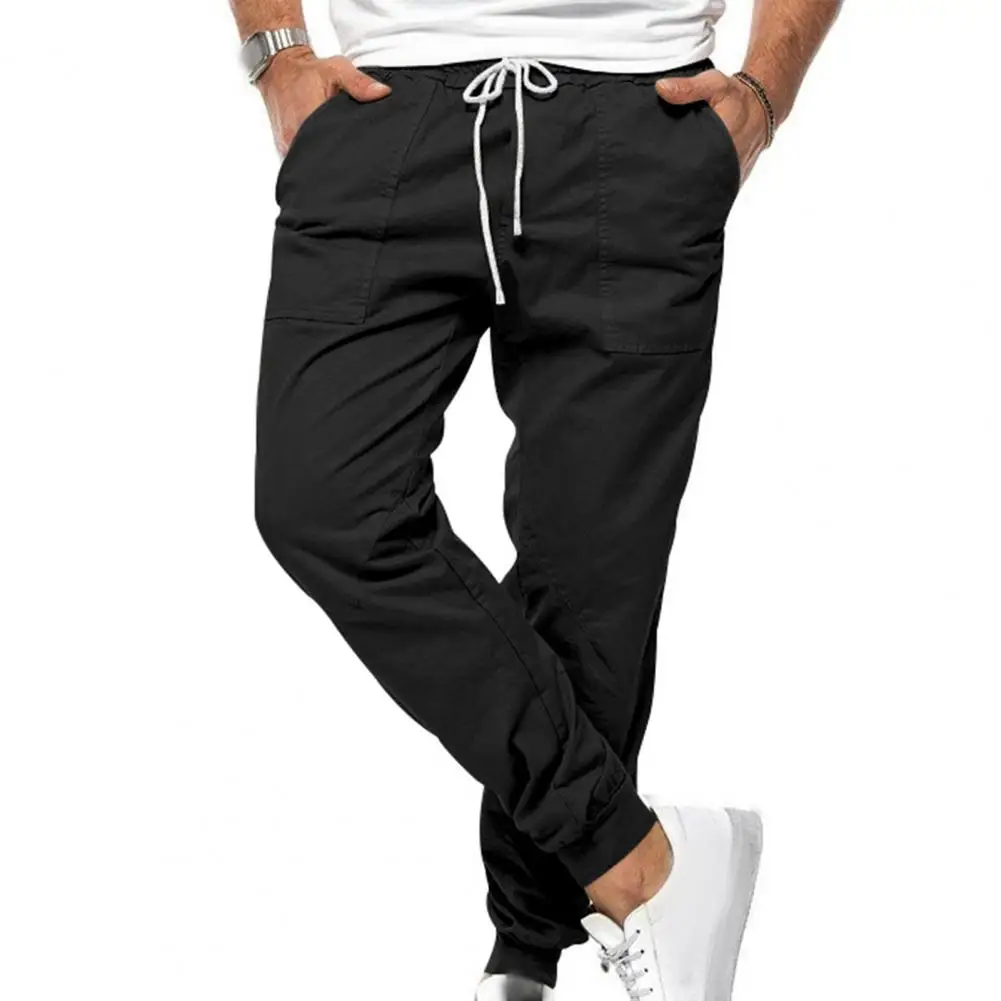 

Men Soft Trousers Soft Casual Men's Pants with Elastic Waist Drawstring Ankle-banded Pockets for Comfortable Commute Outdoor