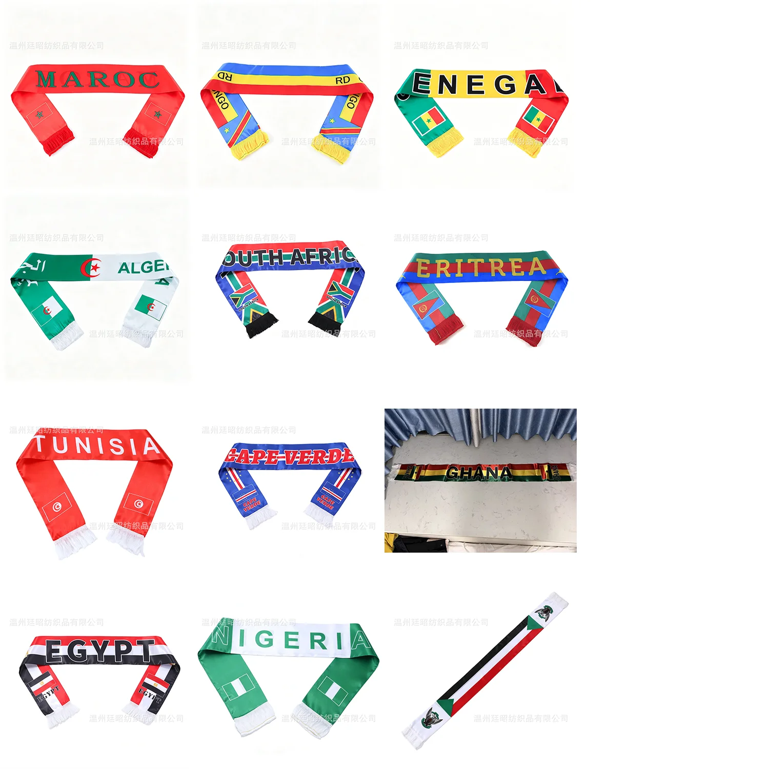 Africa flags scarf 14x135cm satin fabric - Africa national flags scarf  for celebrations decoration