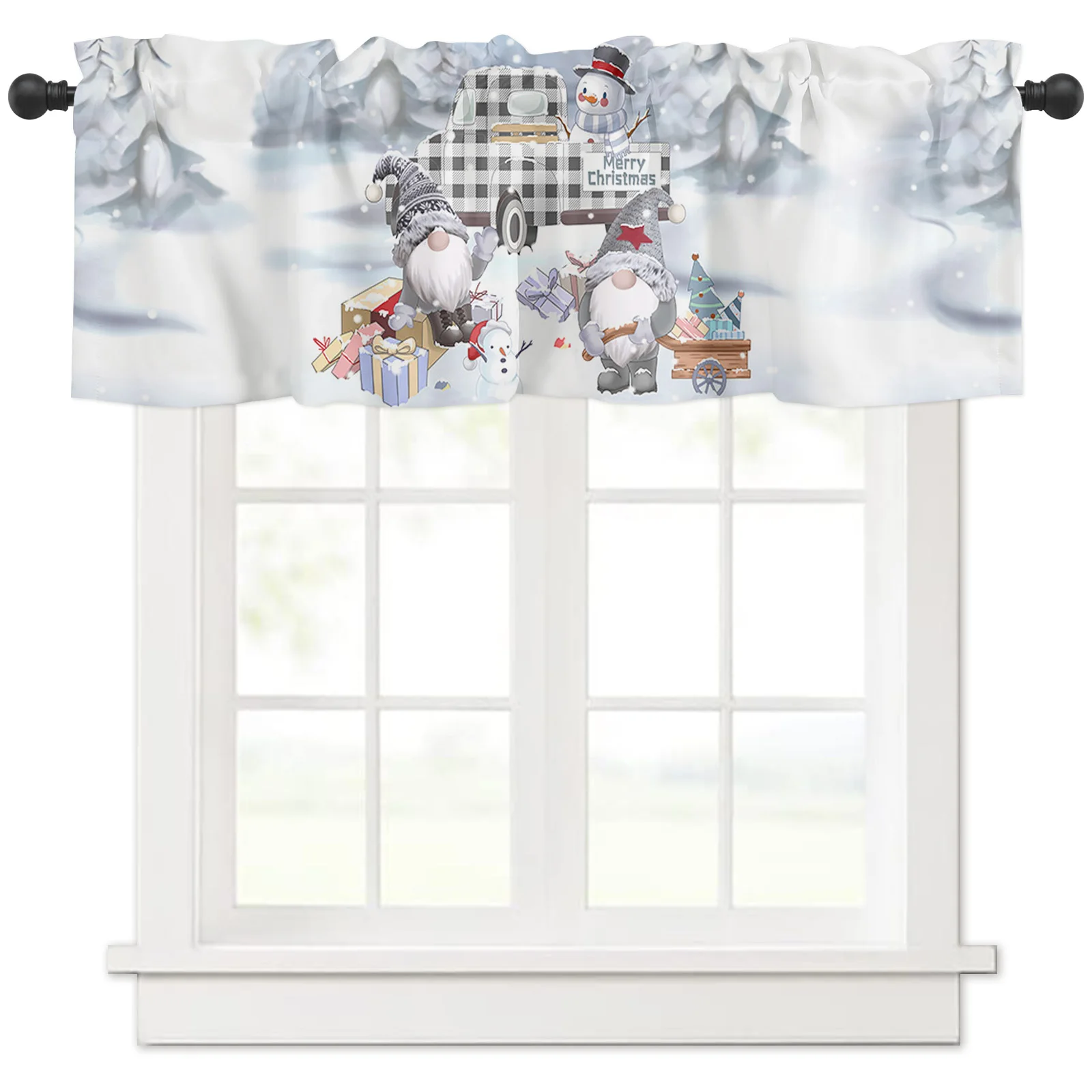 Christmas Truck Snowman Gift Short Curtains Kitchen Cafe Wine Cabinet Door Window Small Curtains Wardrobe Curtain Home Decor