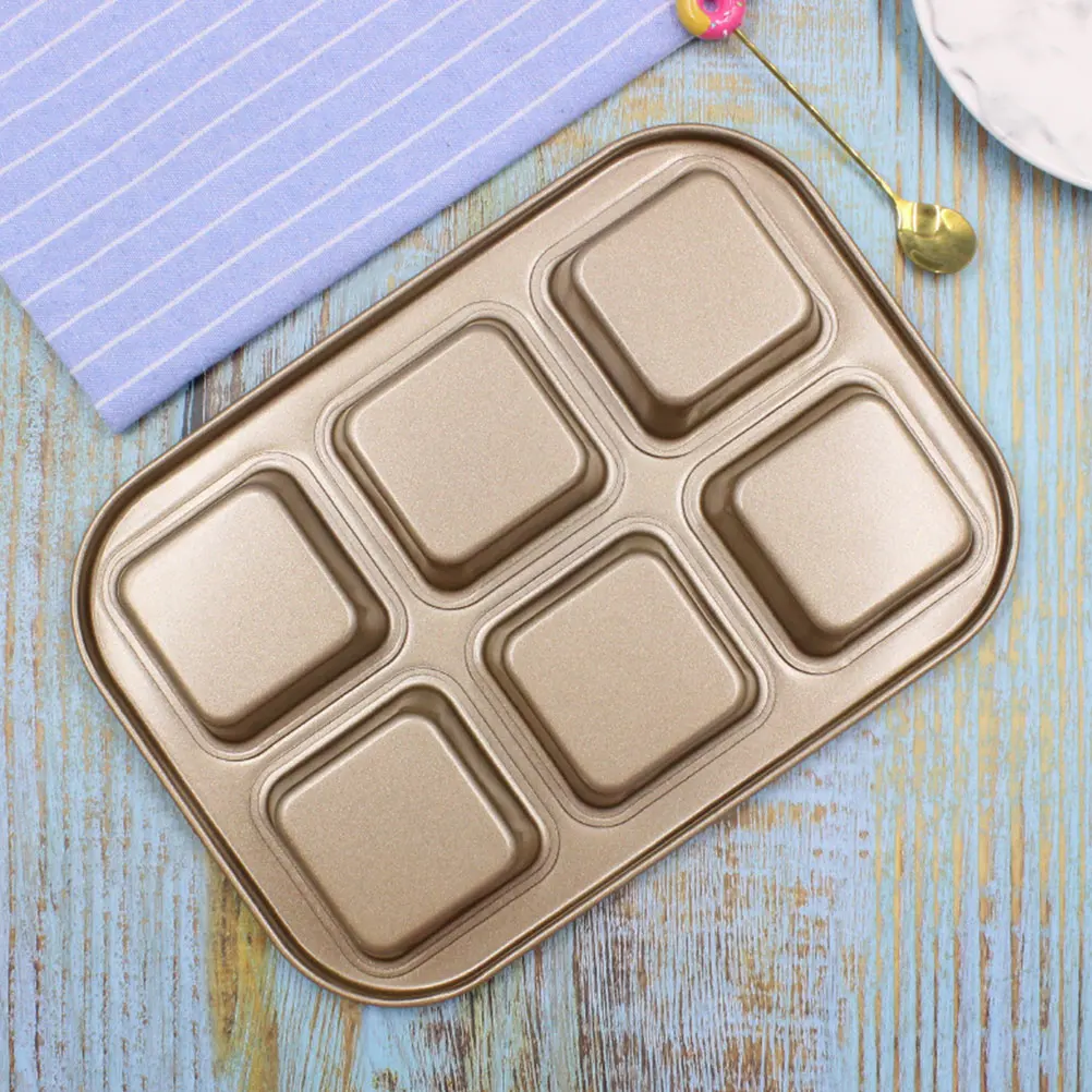 

1pc Square Mould 6 Compartment Nonstick Plate Premium Carbon Steel Cake Baking Tray Bread Baking Tray Kitchen Supplies