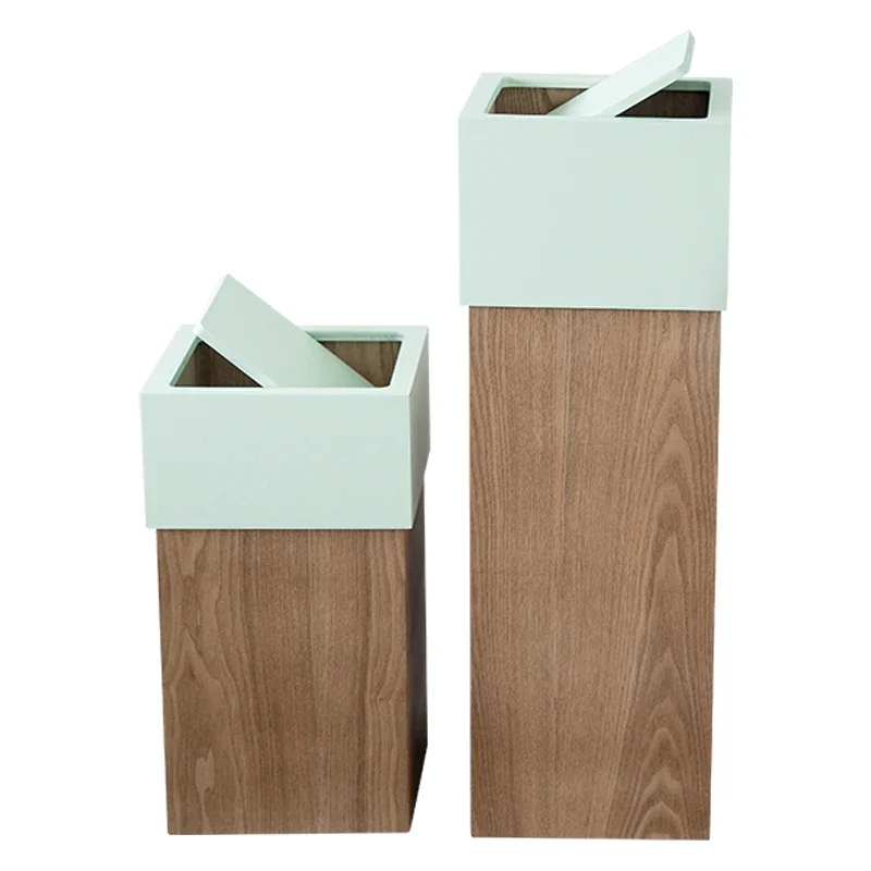 Wooden trash can Wood grain large household creative living room Bedroom with cover B & B Hotel paper basket