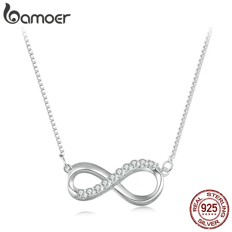 Bamoer 925 Sterling Silver Infinite Love Pendant Necklace Moissanite Lab Diamond Neck Chain for Women Anniversary Fine Jewelry