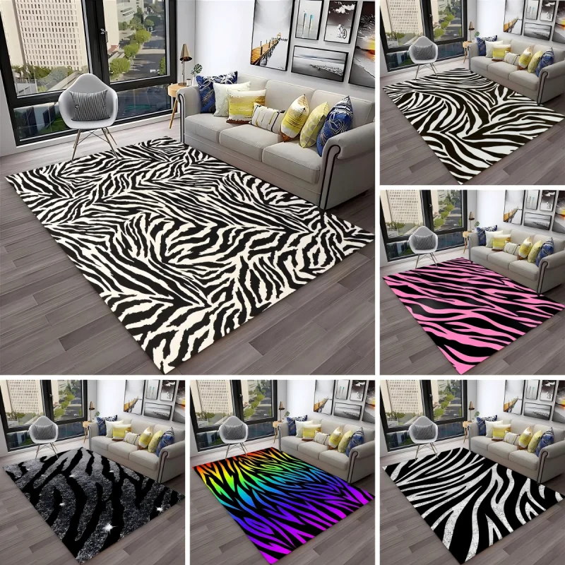 3D Colorful Zebra Stripe Pattern Carpet for Living Room Bedroom Hotel Decoration Non Slip Foot Soft Mat Bedside Coffee Table Rug