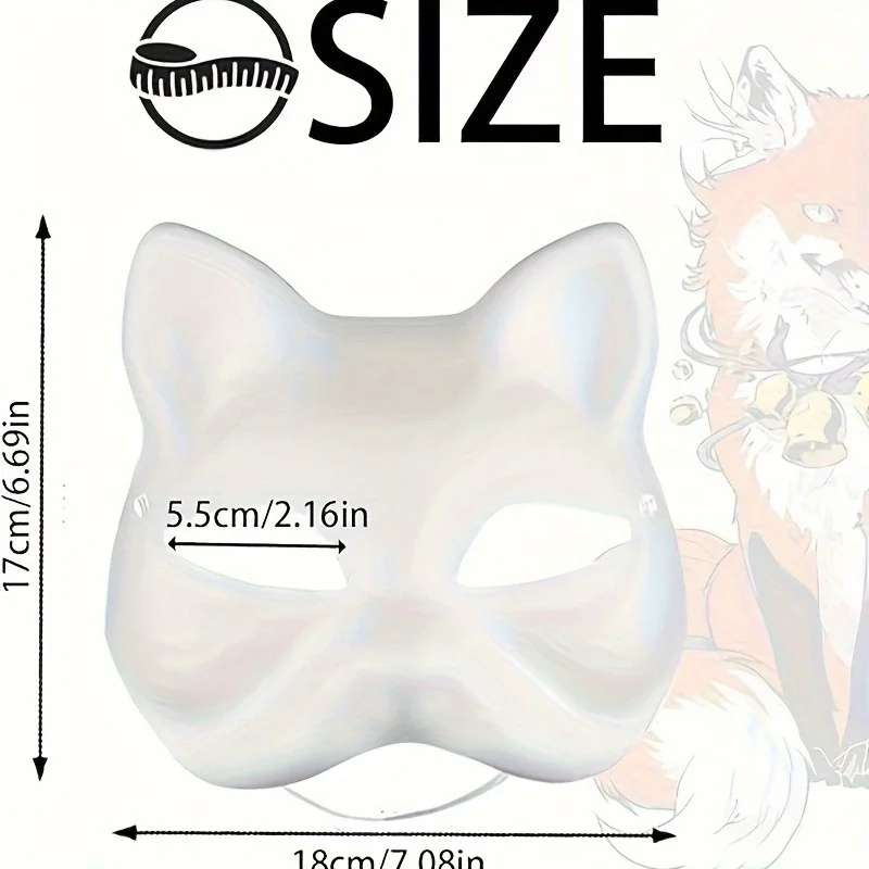 1-10pcs Japanese Mask Paper Blank Mask Halloween Cosplay Cat DIY Paintable Half Face Mask Animal Costume Party Decor Craft Prop image 6