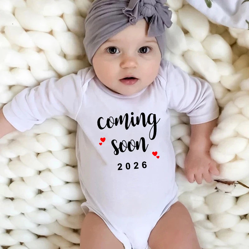 Baby Announcement Coming Soon 2026 Newborn Baby Romper Casual Boys Girls Bodysuit Body Pregnancy Reveal Clothes Infant Jumpsuit
