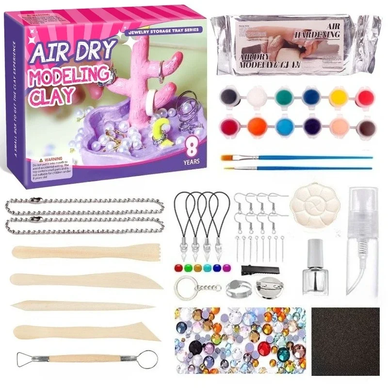 Kreatives Lufttrocknendes Ton-Schmucktablett DIY-Set, Lehrreiches Bastelspielzeug zur Förderung der Fantasie von Kindern