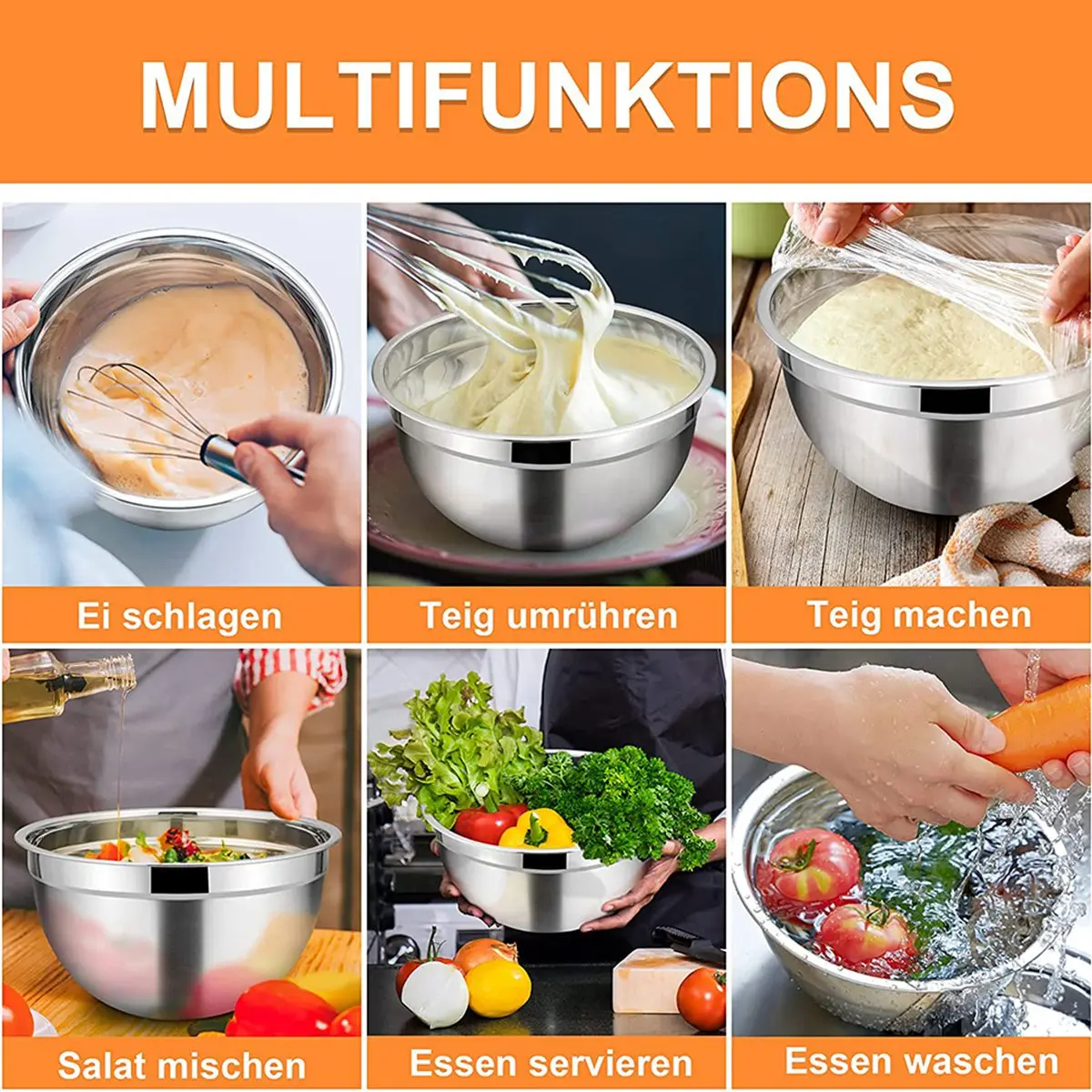 X11AA 5 Pcs Mixing Bowl,Stainless Steel Salad Bowl with Airtight Lid&Non-Slip Base,Serving Bowl for Kitchen Cooking Baking,Etc