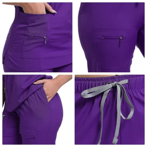 Imagen 2 del producto Gran oferta, proveedor de fábrica, conjunto de exfoliante de enfermería, uniforme médico suave lavable antiarrugas, batas de enfermera para uniformes quirúrgicos para mujeres