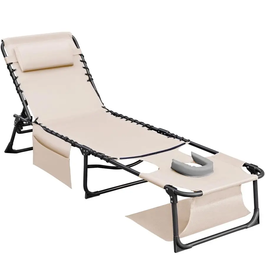 

Face Down Chaise Lounge Chair 5Position Adjustable Sunbathing, Foldable Tanning Chair with Face Arm Holes, Outdoor Recliner Cha