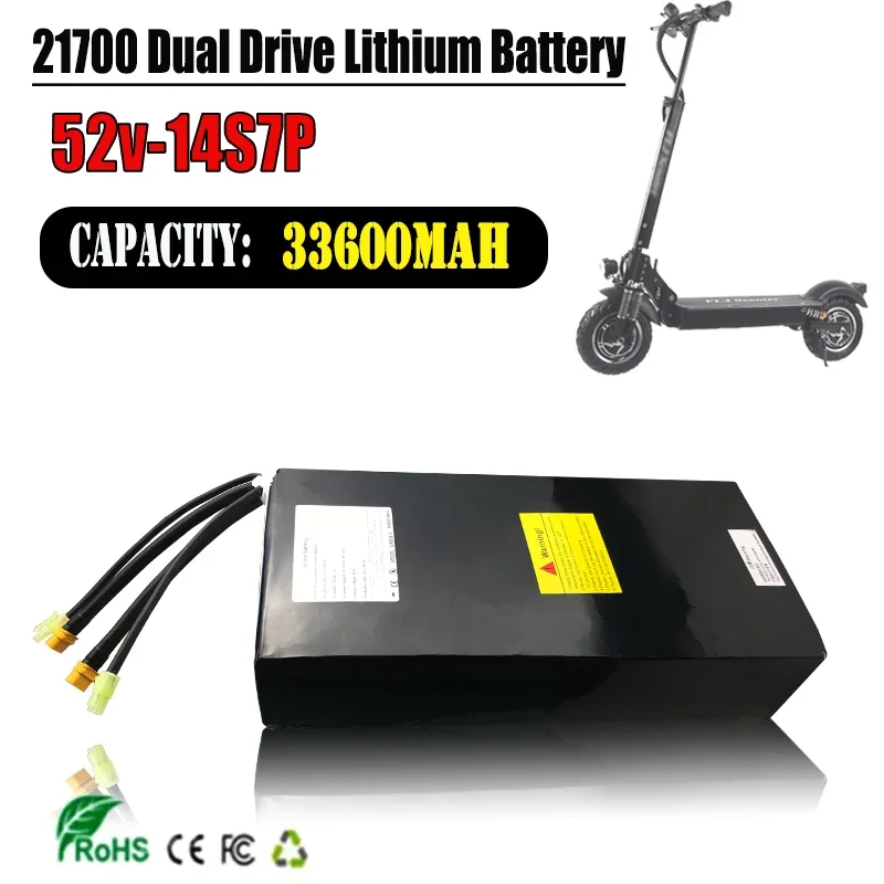 

52V 33600mAh 14S7P Li-ion Rechargeable Battery Pack 21700 33.6A Dual Port Fast Charging , Suitable for Dual Drive Scooters