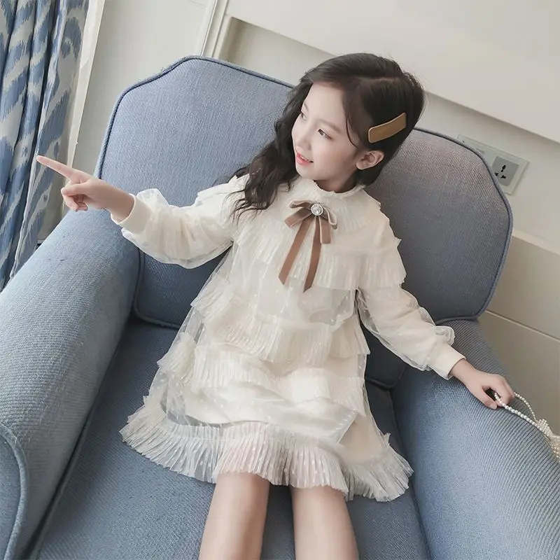 Spring Autumn New Fashion Korean Kawaii Girls Princess Dress Loose Casual Party Dress Long Sleeve Cute Sweet Children\'s Clothing