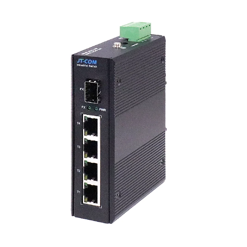 Industrial 5 Port 100M Fiber Switch with SFP 10/100Mbps Ethernet 4E+1SFP DIN-Rail Mount IP40 -40 to 85°C 6KV