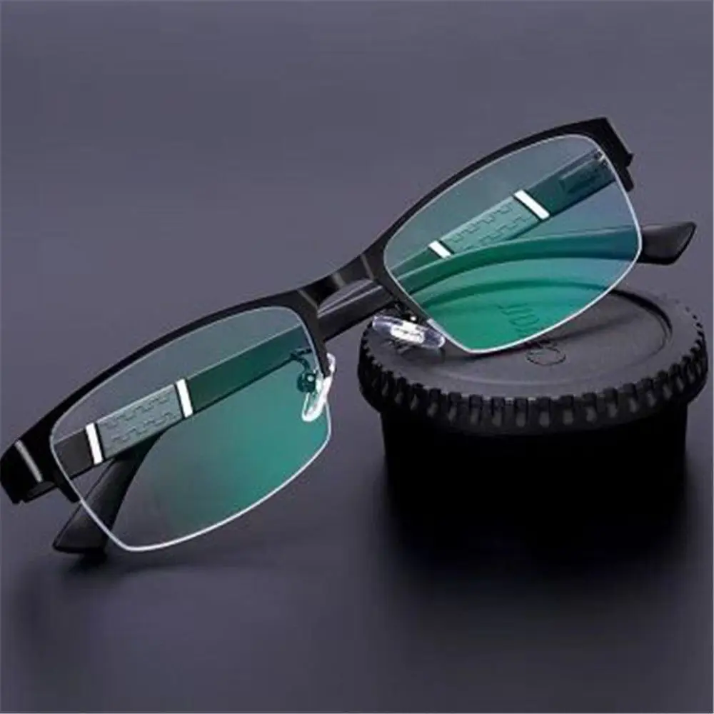 Blue Ray Blocking Anti-Blue Light Reading Glasses Eye Protection Ultralight Hyperopia Glasses Half Frame Metal Square Eyeglasses