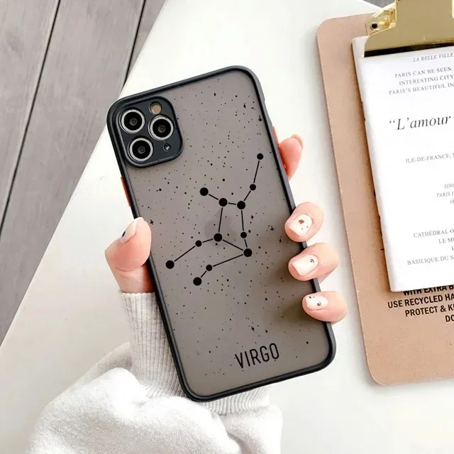 Twelve Constellations Hard Matte Clear Case For iPhone 15 14 Pro Max 13 12 11 XS X XR 7 8 Plus SE2 Shockproof Soft Bumper Cover