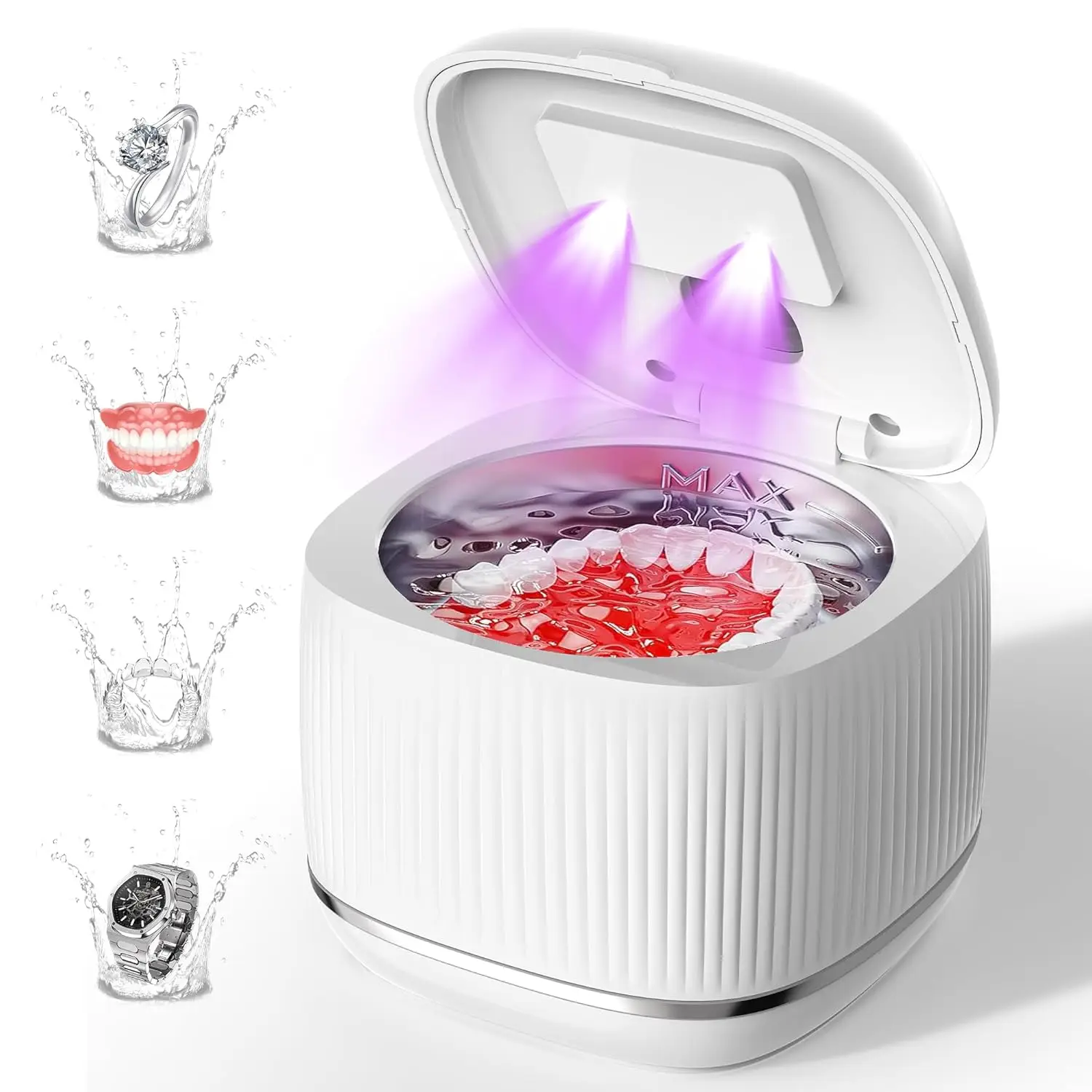 

3-in-1 Ultrasonic Retainer Cleaner with UV and Degassing, 5x Faster Cleaning for Dentures, Mouth Guards, Braces, Jewelry