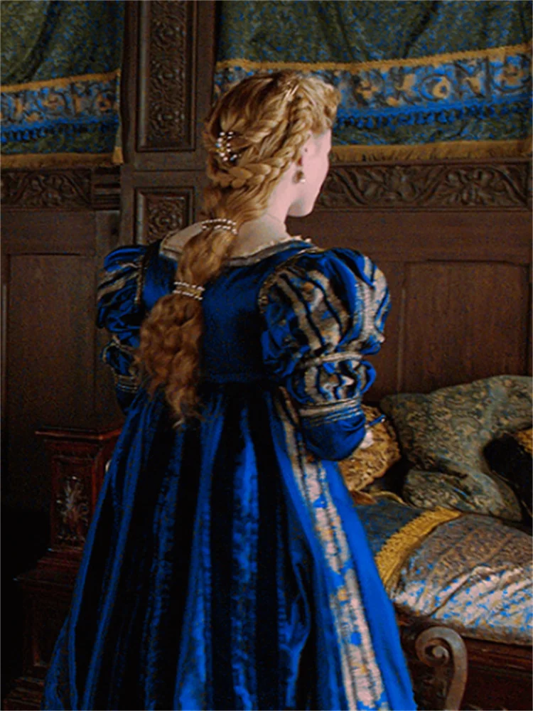 Vestido Azul de Lucrecia Borgia, Disfraz de Cosplay, Túnica Medieval, Vestido de Época Renacentista, Traje Histórico