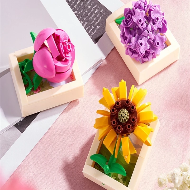 Diy Flower Building Blocks Magnetyczna naklejka na lodówkę Montaż pudełka na lodówkę Naklejki na lodówkę Kreatywny model zabawki Zabawki dla dorosłych dzieci