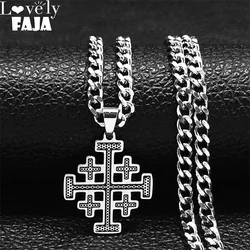 Goth Jerusalem Cross Pendant Necklace for Women Men Choker Stainless Steel Hip Hop Crusader Cross Necklaces Jewelry N1815-2S03