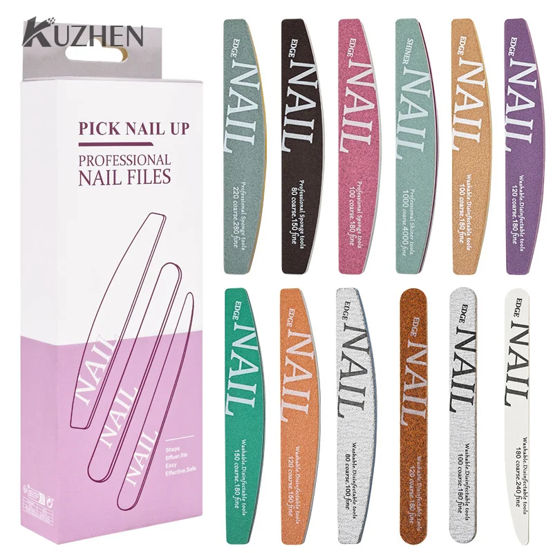 

12 Pcs/Box 80 100 150 180 220 Grit Nail File Moon Style Nail Polish File Set Professional Nails Files