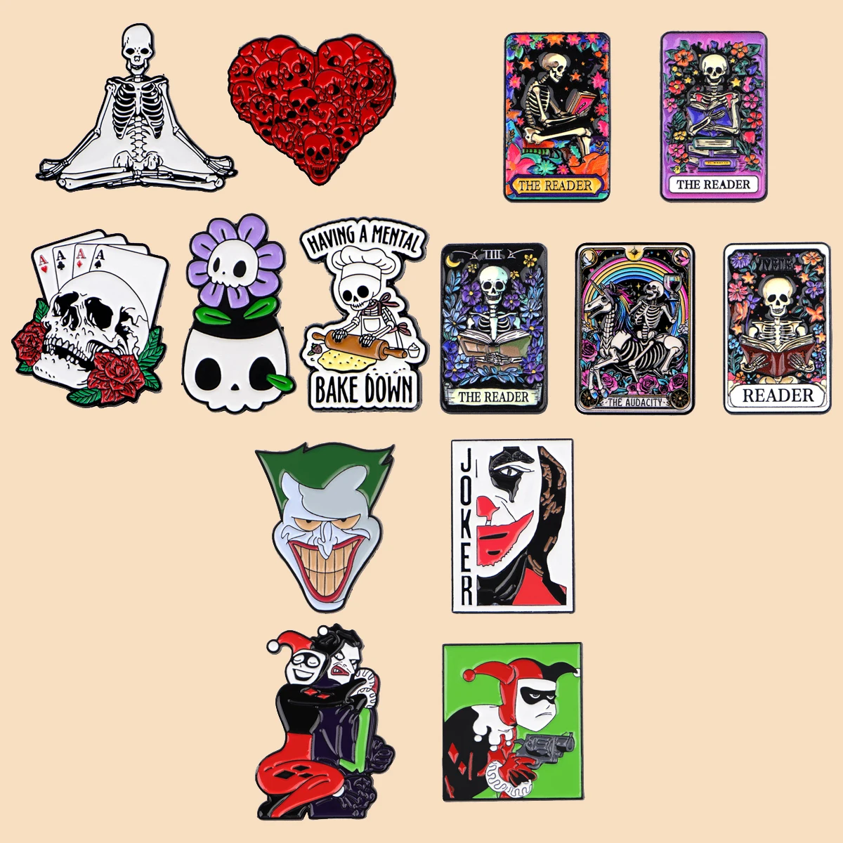 

Mix 4/5pcs/set Skeleton Enamel Pins Clown Metal Brooch Backpack Collar Lapel Badges Men Women Fashion Jewelry Halloween Gift