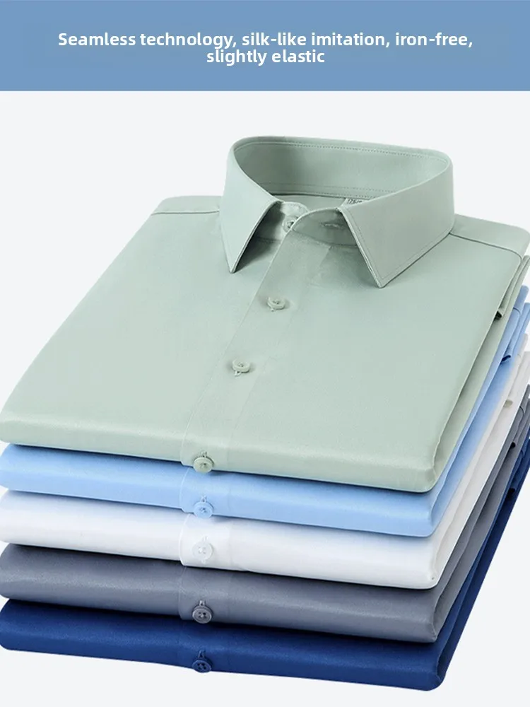 

Men's Long Sve irt Anti-Wrinkle Wedding Casual Faion Polyester Fiber Spring Autumn High-End Feel Double Silk Luster