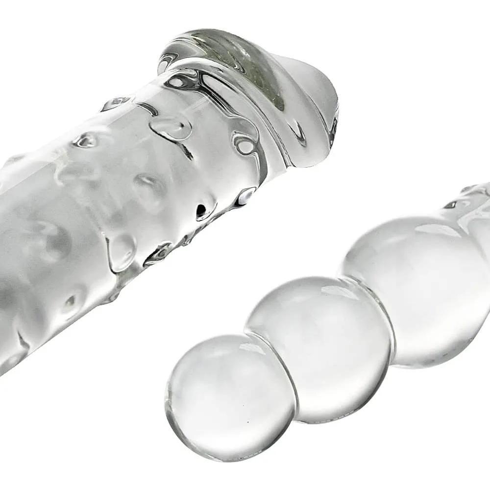 Sex Adult Toys Large Transparent Crystal Immitate Glass Penis Dilddo with 3 Big Beads, Female Masturbation G-spot Anal Plug