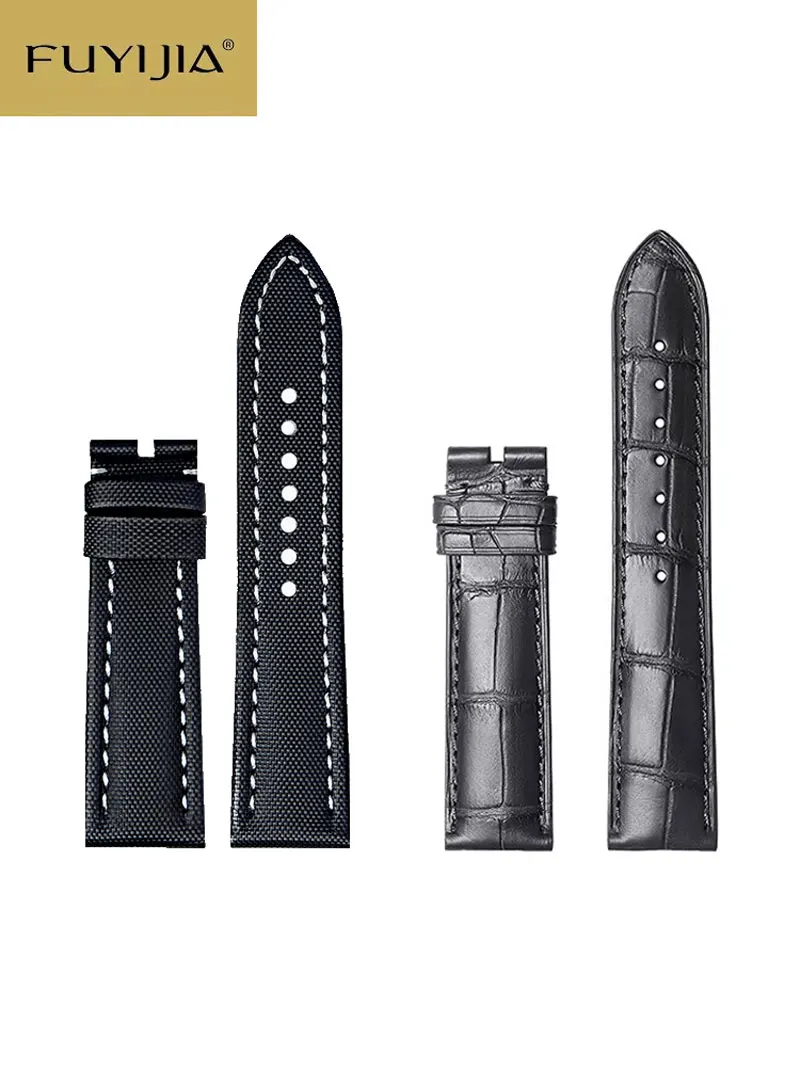 

FUYIJIA Luxury Custom B-lancpain Watchbands Handmade Crocodile Skin/Nylon Strap 1:1 Customization Alligator Wristband Waterproof